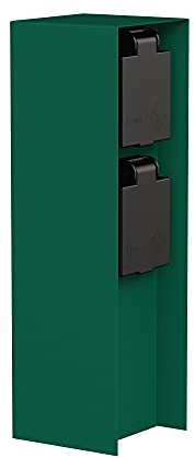 ledscom.de Garten Steckdosensäule POMI für außen, IP44, 2-Fach, Edelstahl, grün, eckig, 23 cm
