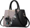 VARLIVOO Damen Handtasche Schultertasche Blumenmuster Frauen Umhängetasche Pom Pom Dekoration Shopper Taschen Damen Crossbody Bag Wasserdicht PU