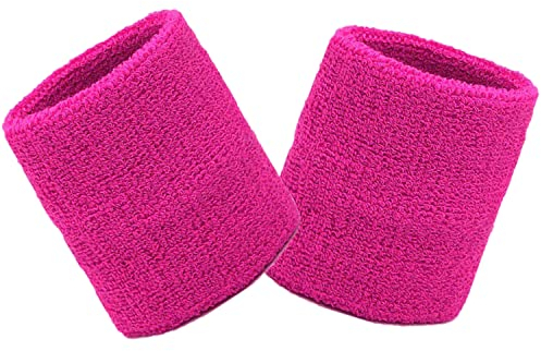 Schweißbänder Sport Wristbands 2 Pack, Sport Schweißband Armband Weiche verdickte Baumwolle, für Fußball Basketball Tennis Gymnastik (Rose)