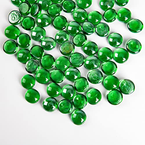 Hisredsun Lot de 290 galets en verre, 1,35 kg, perles plates en marbre vert, pierres de remplissage pour vase, pierres précieuses artificielles en cristal pour aquarium, pot de fleurs, aménagement