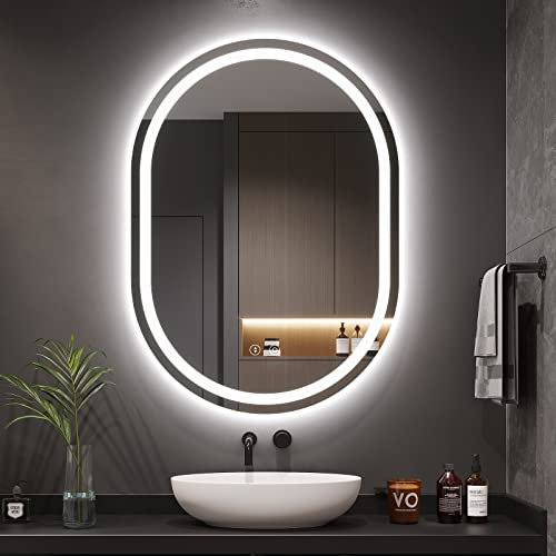 Dripex Badspiegel mit Beleuchtung Led Spiegel mit Touch-Schalter, Dimmbar, 3 Lichtfarbe Einstellbare Badezimmerspiegel mit Beleuchtung, Beschlagfrei Oval 60x80 cm
