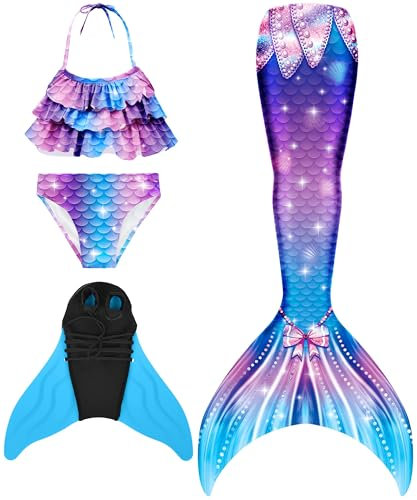 DNFUN Maillot de Bain Filles Queue de Sirène avec Monopalme pour Enfant et Adulte