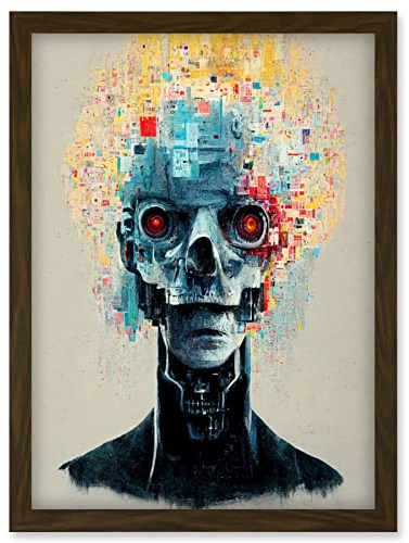 Doppelganger33 LTD Android Cyborg AI Skull With Infrared Eyes Artwork Framed Wall Art Print A4