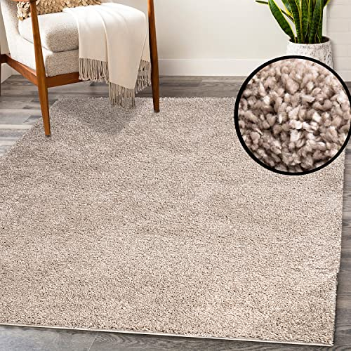 payé Teppich Wohnzimmer Hochflor Shaggy - 160x230cm - Beige Einfarbig Uni Flauschig Modern Boho Deko Teppiche Weich Schlafzimmer