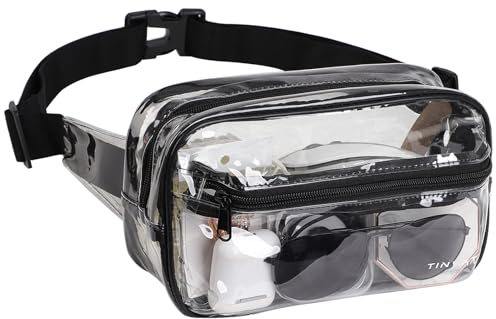 Transparente Bauchtasche für Frauen, TINYAT Stadion-genehmigt Transparente Durchsichtige Gürteltasche mit Verstellbare Riemen PVC Hüfttasche für Veranstaltungen, Konzerte,1958