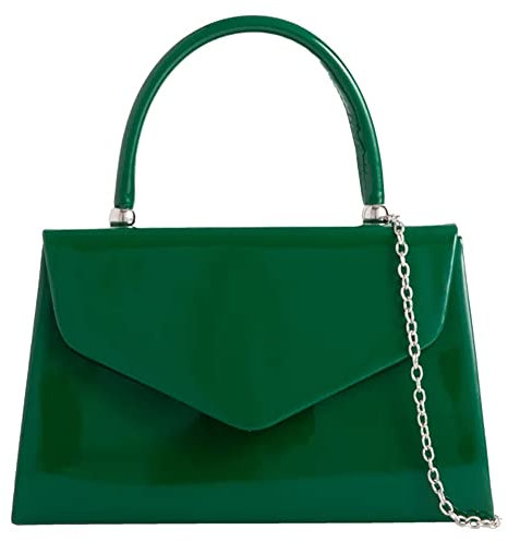 fi9® BNWT Retro-Tragetasche, Lackleder, Brautschmuck, Hochzeit, Abendtasche, Party, Geldbörse, Clutch, Schultertasche, dunkelgrün, medium