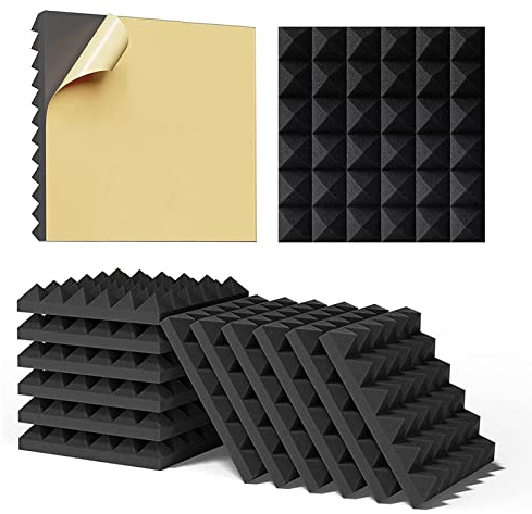 Akustikschaum Akustikschaumstoff Selbstklebend Schallschutzmatte Akustikpaneele, Hochdichte Schallabsorber Wand Schalldämmung für Tonstudio Schaumstoff (12 Stück-30 * 30 * 3cm, Schwarz-Pyramiden)
