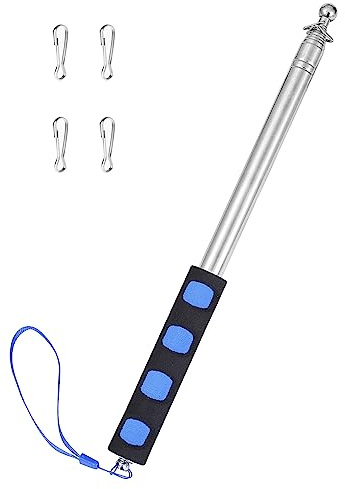 Difuento Asta telescopica per Bandiere da 2,5 m, in Acciaio Inox, Estensibile, Portatile, con Clip per Guida turistica, Punto di insegnamento, Allenamento per Cavalli, Totem, Festival, parata