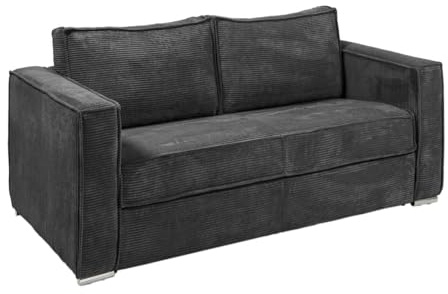 Vente-unique-Schlafsofa mit Matratze 3-Sitzer - Cord - Anthrazit - Liegefläche 140 cm - Matratze 22 cm mit Memory Schaum - Loreto