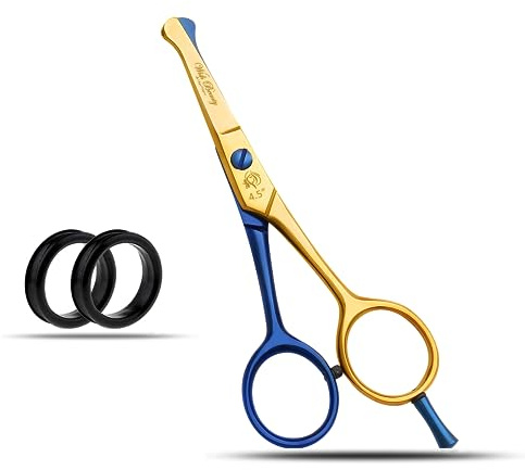 wishbeauty Kids Safety Round Tip & Curved Hair Scissors - Professional Salon Barber Scissors for Baby (Gold & Blue, 4.5)
