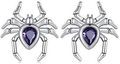 Spinne Ohrstecker Sterling Silber 925 für Damen Mädchen lila Zirkonia Kleine Ohrringe Knorpelohrringe Tragus Piercing Halloween Ohrringe Hypoallergen
