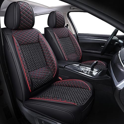 WANGIRL Sitzbezug Auto Vordersitze 2 Stück, Atmungsaktiver Eisseiden-Autositzbezüge PU Leder Universal Set, Kompatibel mit Den Meisten Limousinen und SUV (Schwarz Rot)