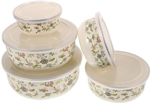 OSALADI 5 cuencos para mezclar de esmalte, vajilla esmaltada, cuencos para anidar para la cocina, cuencos grandes para mezclar con tapa, cuencos para sopa de esmalte, recipiente hermético de esmalte
