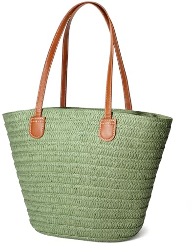 Hommtina Bolsa de paja para mujer, bolsa de playa cruzada, bolsa de hombro para vacaciones, bolso de paja para verano, Verde militar