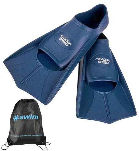 Aqua Speed RECO Set HIGH TECH Kurze Schwimmflossen für Erwachsene und Kinder + ULTRAPOWER #Swim Beutelrucksack | Herren | Damen | Trainingsflossen | Farbe:Marine nebel/10, Größen:47/48
