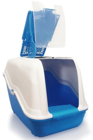 NESTQ - Arenero para Gatos Cubierto Autolimpiable - Caja de Arena Grande Con Tapa Abatible y Puerta - WC Gatos Cerrado - Medidas 54x39x40 cm