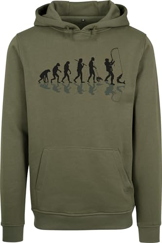 Baddery Geschenke für Männer : Pullover Angler Evolution - Kapuzenpullover für Herren - Angelkleidung Angel Zubehör (Olive L)