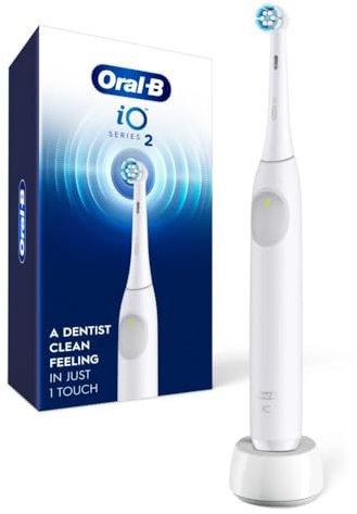 Oral-B iO Series 2 Rechargeable Electric Powered Toothbrush, Pure White with 1 Gentle Care Brush Head - Automatic Pressure Sensor to Protect Gums - 3 Modes - 2 Min Timer