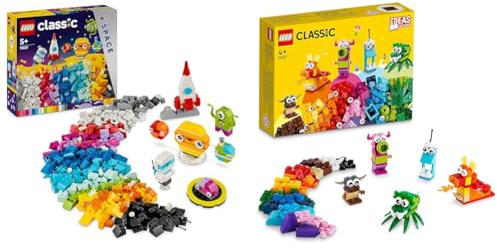 LEGO Classic Kreative Weltraumplaneten & Classic Kreative Monster Kreativ-Set Steinen, Box mit Bausteinen für Kinder ab 4 Jahre, Konstruktionsspielzeug 11017