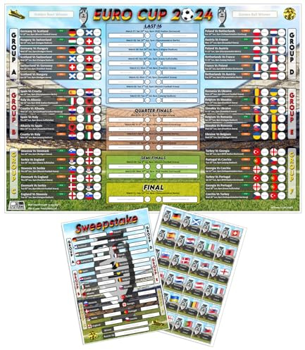 Pick A Lane Poster mural de la Coupe de l'Euro 2024 A2 avec le calendrier des matchs de l'Euro 24 et le kit de tirage au sort pour Euro 24