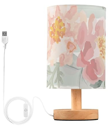 Amooorous Lampes de bureau LED pour petits espaces, roses rose pâle, rayées, fleur, veilleuse de ferme, table de chevet pour garçons