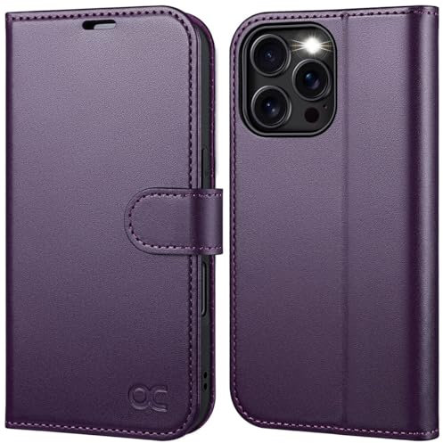 OCASE for iPhone 16 Pro Case, PU Leather Wallet, Magnetic Flip Folio Cover with RFID Blocking, Card Holders, Shockproof TPU, and Kickstand for 6.3 Inch iPhone 16 Pro (2024), Dark Purple