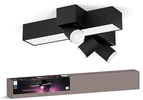 Philips Hue White & Color Ambiance Centris 3er Spot Kreuz, dimmbar, 16 Mio. Farben, steuerbar via App, kompatibel mit Amazon Alexa, schwarz, neue Generation