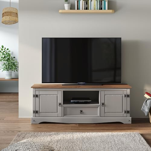 Mercers Furniture Corona TV Unit Grey Wax 1 Drawer 2 Door Widescreen TV Unit