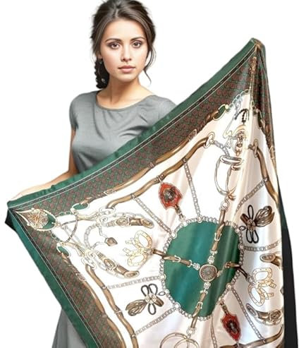 LA FERANI Designer Damen Seidentuch grün klassisch Halstuch Seide Chiffon formelle Anlässe Tuch Umschlagtuch leicht 90x90cm Bandana Geschenk (Model 3)