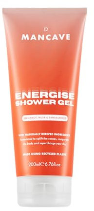 ManCave Energise Shower Gel for Men, Invigorating Notes of Bergamot, Grounding Musk, and Warm Sandalwood, Sulphate and Paraben Free, Natural, Vegan, Cruelty Free, 200ml