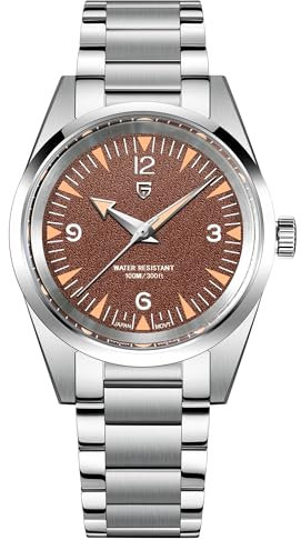 Pagani Design Minimalistische Quarz-Armbanduhr für Herren, 38 mm Zifferblatt, Edelstahl, VH31-Uhrwerk, sichere Faltschließe (braun)