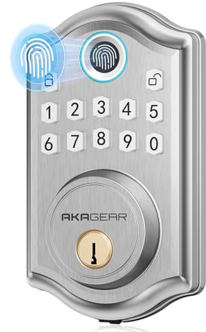 AkaGear DS10 Fingerprint Door Lock - Keyless Entry Door Lock, Keypad Deadbolt Lock, Smart Lock for Front Door, Smart Lock with Key Code, Auto-Locking, Voice Prompt, Easy to Install - Satin Nickel