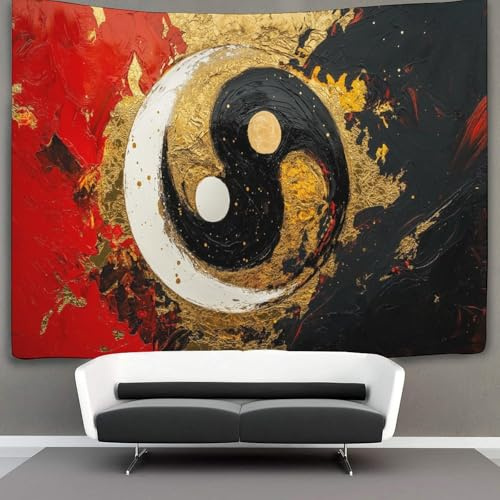 kaiyun Yin-Yang-Symbol Wandteppich Wandbehang Wandtuch Tapestry Wall Hanging,Wandteppich Lackmalereistil Wanddeko Für Schlafzimmer Wohnzimmer Wohnheim 100cmx150cm