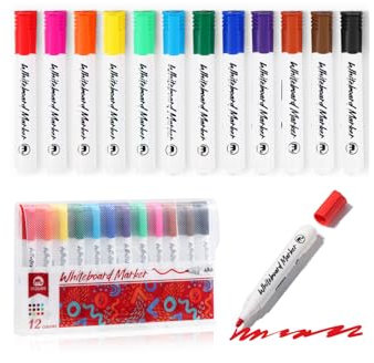 Vinabo Whiteboard-Marker, abwischbar, mit mittlerer Spitze, abwischbar, 12 Stück, verschiedene Farben