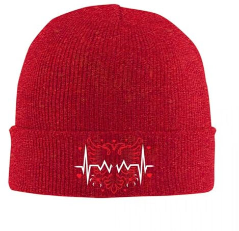 Strickmütze Mit Flagge Albaniens – Herzaufdruck, Crimping Skullies Beanie, Unisex, Herbst/Winter, Solide Strickmütze, Outdoor-Mütze Zum Angeln, Klettern, Skifahren, Rot, Einh