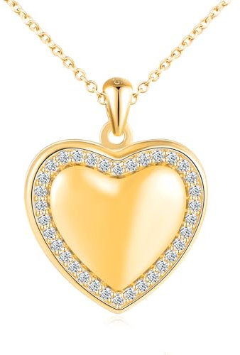 Herz Foto Kette Silber 925 mit Bild: Halskette Damen Mädchen mit Zirkon Rand Medaillon zum Öffnen für Bilder-Anhänger Ketten Amulett Schmuck-Liebe Geschenk für Frauen Mama Freundin Tochter Gold