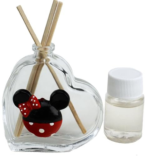 DLM-A517 Bomboniere 12 Profumatori in vetro linea Cuore con Minnie Disney 12 profumi e 12 scatole per Nascita Comunione Battesimo bimbo bimba Cresima Compleanno 7x6 da 50 ml
