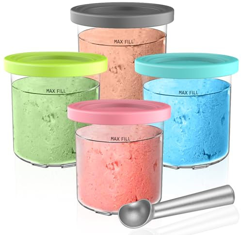 Kssvzz 4Pcs Récipients à Crème Glacée Compatible avec Ninja Creami, 500ML Bacs Compatible avec série NC301 NC300 NC299AMZ, Accessoires pour Machine à Glace avec Cuillère en Aluminium, sans BPA