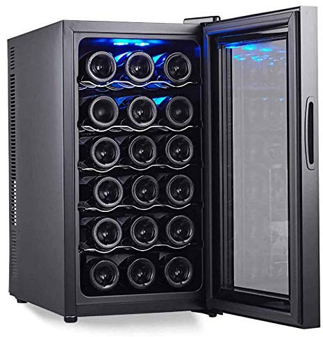 IUBGFTO Compressor Fridge,Cooler/Small Wine Refrigerato,Mini Fridge Compact Freezer Frozen + Chilled LED Lighting Red Wine Warmer Glass Door Black Frame