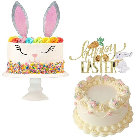 Oster Tortendeko Hase 2 Sätze Happy Easter Cake Topper Wimpernnase Kaninchen Tortendeko Ostern Muffin Oster Kuchen Deko Kindergeburtstag für Osterpartys, Hasen-Mottopartys