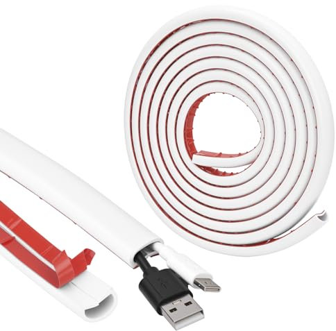 QWORK® 1Pcs 3 Meters White Cable Trunking, Half Round Self Adhesive Cable Cover, Ideal for Hiding Electric Wires and Cables