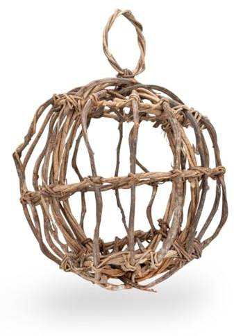 NaDeco Kletter-Kugel aus Lianenholz Ø 30/40 cm mit Aufhängung | Handgefertigte Weinreben-Kugel für Sittiche & Vögel | Voliere & Vogelkäfig | Kletterspielzeug aus Naturmaterial, Größe:Ø 40 cm