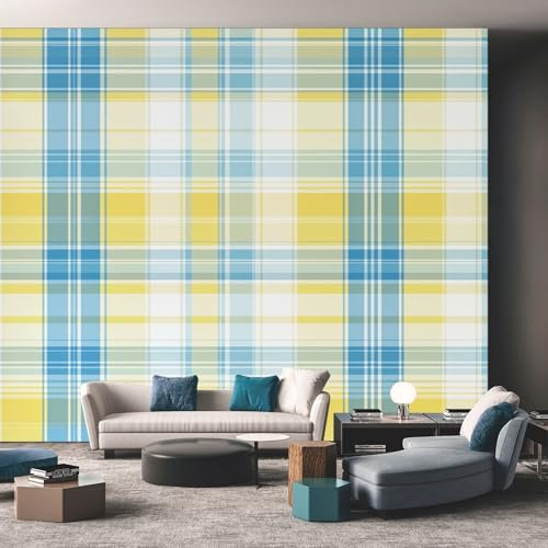 NOGAWA Papier Peint Motif écossais, 3D Panoramique Papier Peint Géométrique à Carreaux Rustique, Papier Mural Decoratif Pour Salon, Chambre, Tapisserie Murales, Décoration Murale 450x315cm