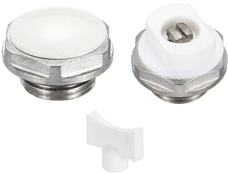 PATIKIL 3/8 BSP Filetage Mâle Purgeur Manuel Pour Radiateur Kits Avec Clé, Bouchon En Laiton Nickelé Pour Radiateur, Blanc Argenté