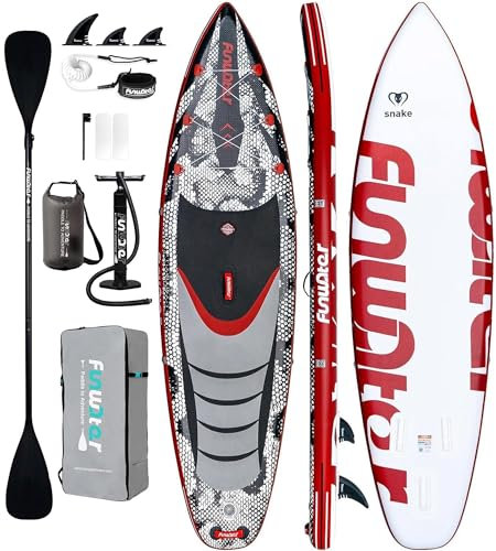 FunWater 10'6 & 11'6 Stand Up Paddle Board Multifunktionale Paddelboards mit Flossen, Knochleine, SUP Pump, Paddel, Sup-Rucksack, Für Aller Könnensstufen (10'6-PYTHONMUSTER)