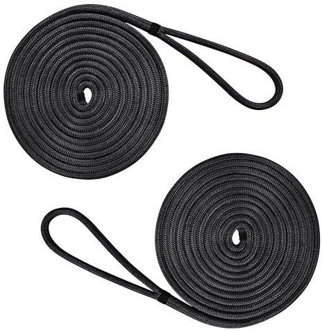 Boat Dock Lines Double Braided Nylon Boat Rope for Docking Marine Mooring Ropes Dock Lines with 12 Eyelet (D: 3/8 inch, L: 25ft, 2pcs)