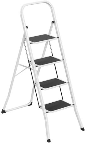 Aufun Escalera plegable de 4 peldaños de acero de aleación con pedales antideslizantes de solo 5 cm de grosor, soporta hasta 150 kg, no requiere montaje, para cocina, garaje y oficina