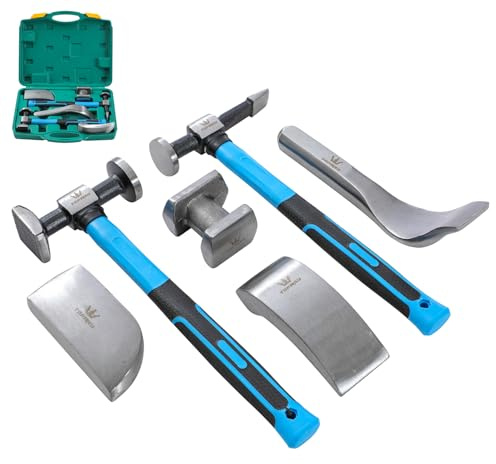 TOPWAY Set di 6 attrezzi professionali per riparazione ammaccature, manico in fibra di vetro, martello, carrelli, per la rimozione di ammaccature e carrozzeria, modello 454231