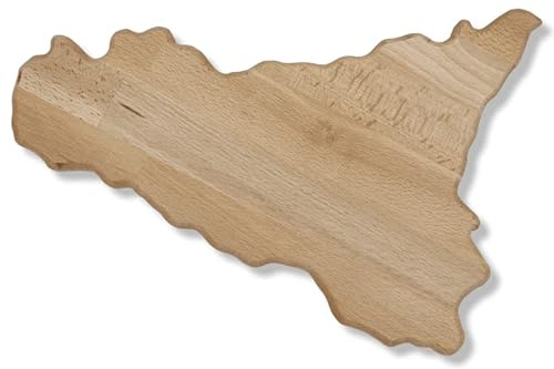 Tagliere Artigianale in Legno di Faggio a Forma di Sicilia, smussato ai Lati, Foro per appenderlo, Varie Misure (1Unità) - L 30 x 20 cm ca.