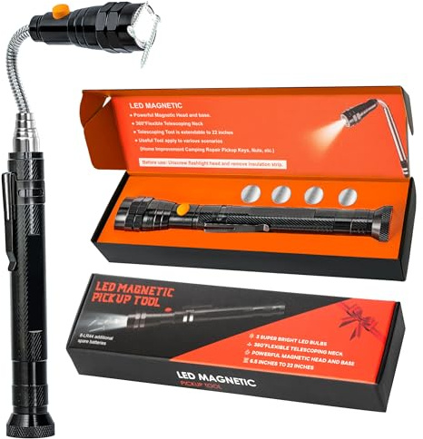 MUETKNYE Magnetic Pickup Tool with LED Telescoping Flashlight | Cool Gadget Gifts for Men, Dad, Husband, Handyman, Birthday Christmas Gift